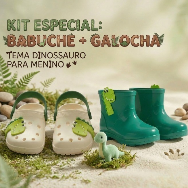 Kit Galocha e Sandália Infantil Menino Dinossauro Dino Leve