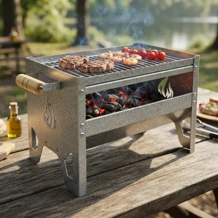 Churrasqueira Portatil Carvão Grelha Grill Camping Pesca Preto