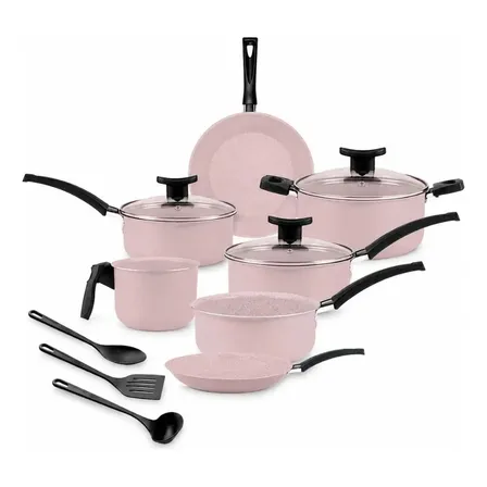 Jogo De Panelas Brinox 10 Peças Ceramic Life Floria Rosa