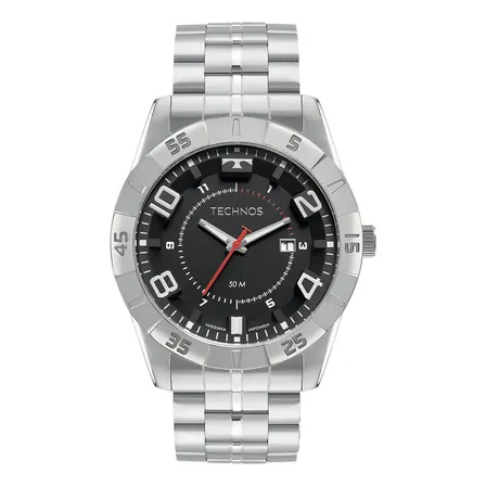 Relógio Technos Racer Masculino Prateado Analógico Quartzo 50M Fundo Preto