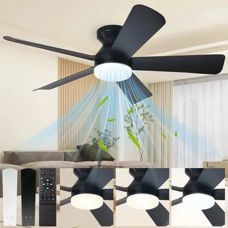 Ventilador de Teto 42" Com Luz LED, 5 Pás, Motor Silencioso e Controle Remoto Para Sala ou Quarto