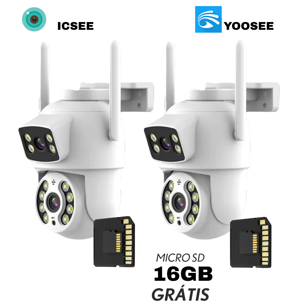 Câmera De Segurança Lente Dupla IP66 Wi-Fi 360° Sensor Movimento Visão Noturna+MICROSD 16GB