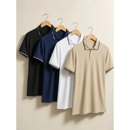 Kit 4 Camisa Gola Polo Piquet Masculina Slim Casual Algodão Multicolorido G Liso