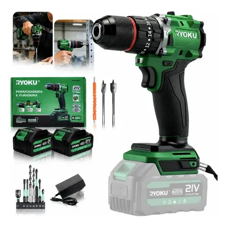 Furadeira Parafusadeira Impacto 21v 2 Baterias Brushless Verde 127/220v