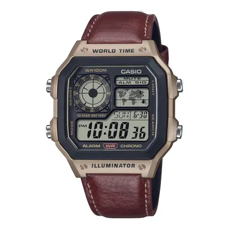 Relógio Casio Illumitator Sport World Map AE-1200whl - 5avdf Preto Marrom Digital
