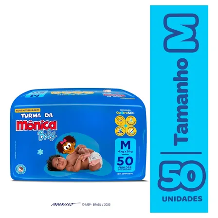 Fralda Descartável Turma da Mônica Baby M 50 Unidades 12 h