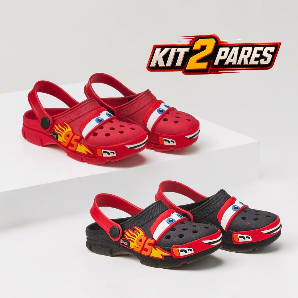 Kit 2 Pares Sandália Babuche Carros com Solado Antiderrapante Kidstep
