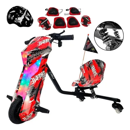 Triciclo Patinete Drift Com Amortecedor Roda grande 8 Pol Elétrico 36v 20km/h Até 120kg Vermelho Zelt