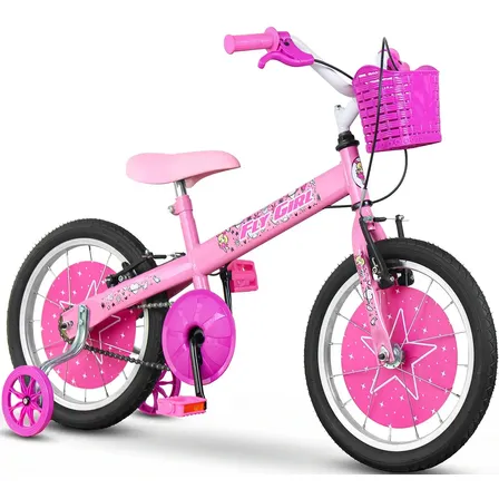 Bicicleta Aro 16 Menina 4, 5 Anos Infantil Criança Flygirl Com Rodinha - Rosa
