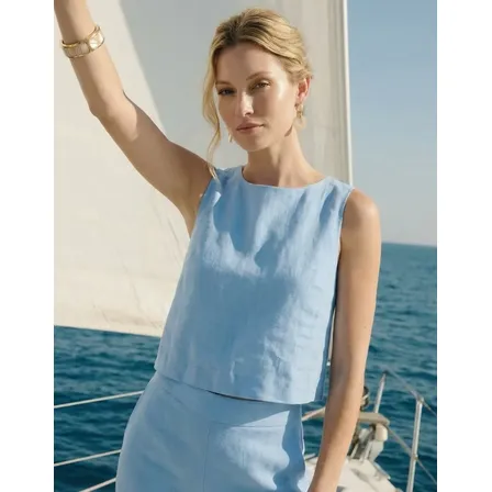 Conjunto Feminino Linho Calça Pantalona E Blusa Regata