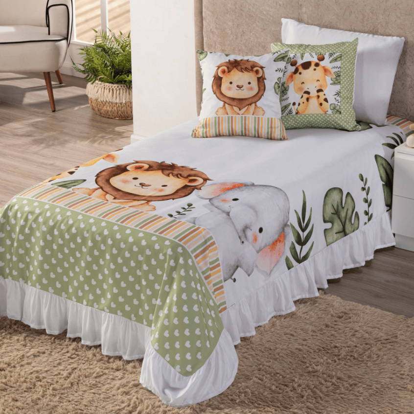 Colcha Infantil Solteiro com 6 Peças – Cobre-Leito 1,70x2,30 | Decoração Divertida para Crianças