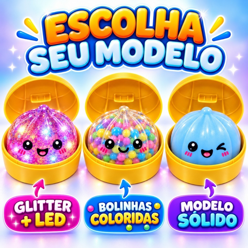 Squishy Bolinho Dumpling Raro Brilhante Glitter Led 9cm Anti Estresse Pãozinho Baozi